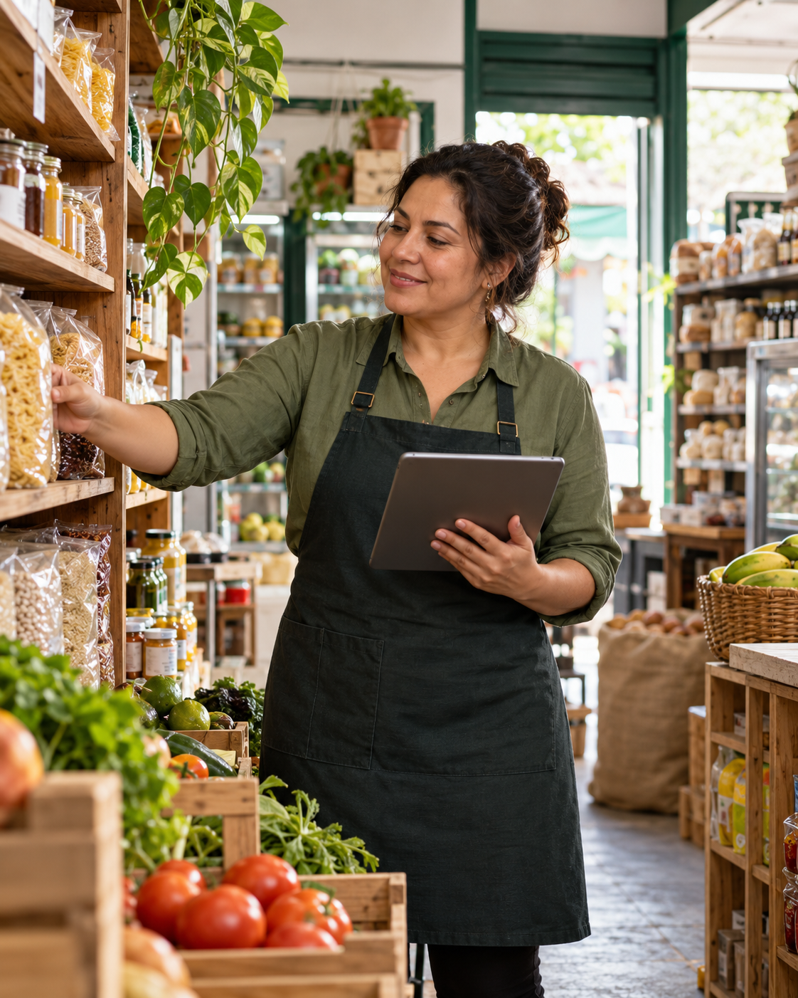 Comerciante revisando productos en su tienda